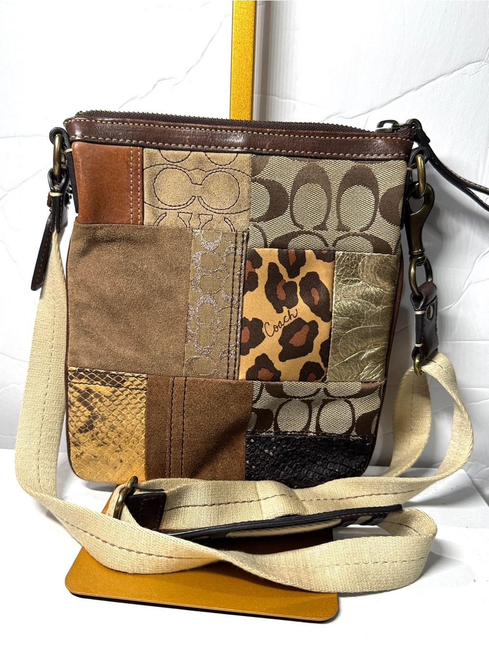 Coach Patchwork Crossbody in Brown Multi-Tone animal print holiday 40915
